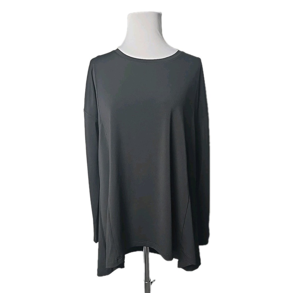 Soft‎ Surroundings Black Stretch Knit Top Blouse Medium High-low Hemline